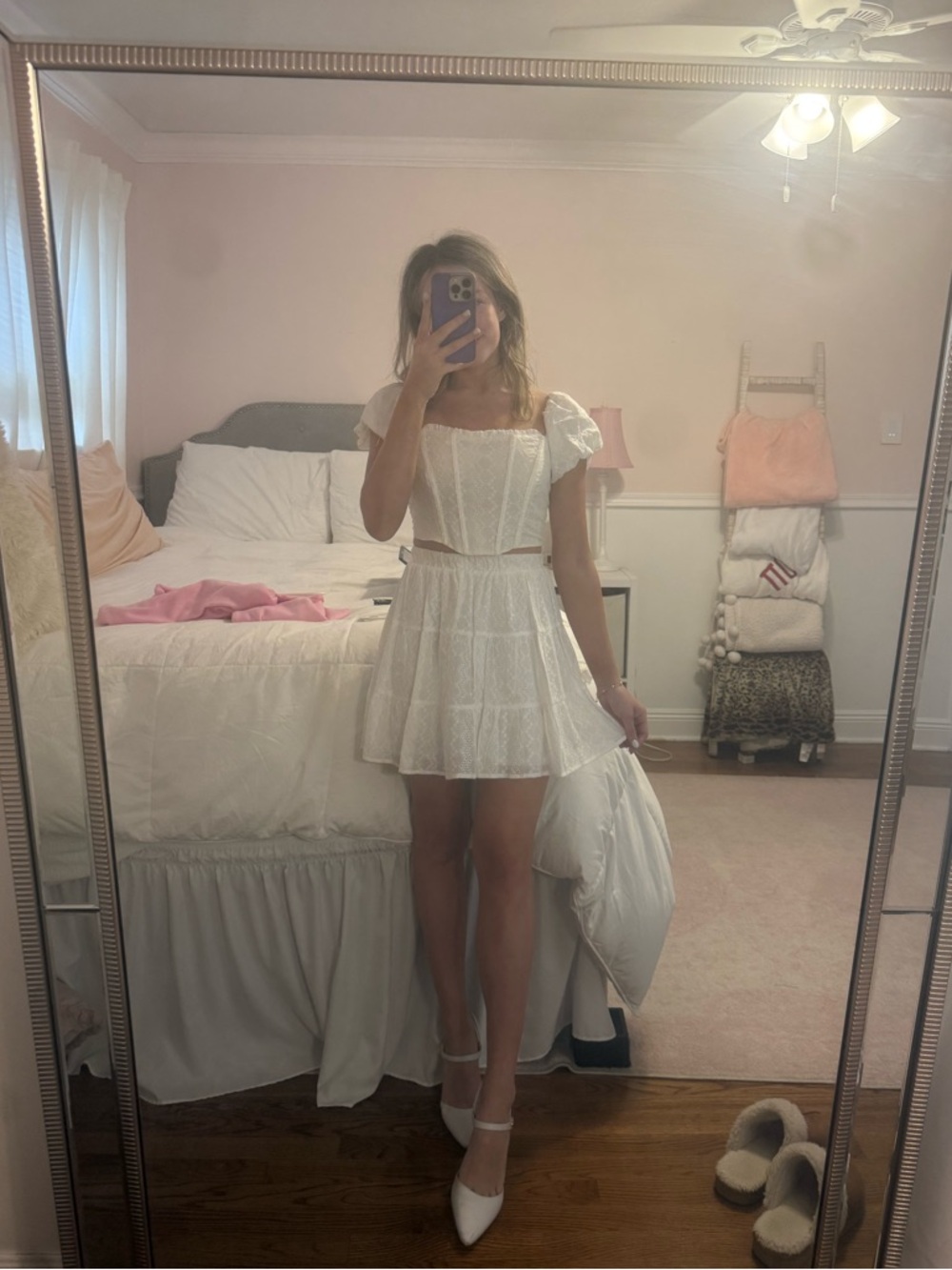 White Lace Puff-Sleeve two piece dress set - Elegant Feminine Style
